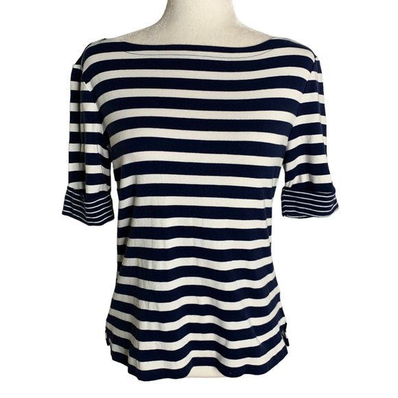 Ralph Lauren | Tops | Ralph Lauren Boat Neck Knit T Shirt L Blue White